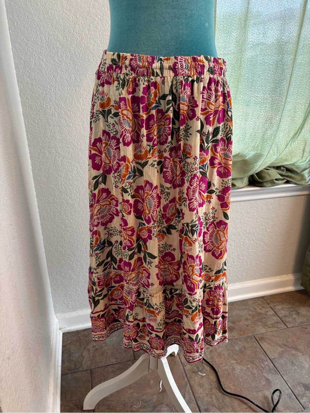 Nicole Miller Boho Floral Tiered Midi Skirt Large Cottagecore Festival Indie - Picture 3 of 8